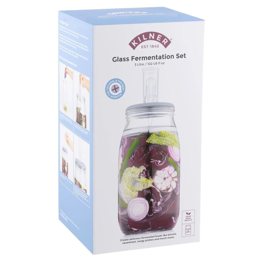 Kilner 3L Glass Fermentation Jar Set With Silicone Lid, Air Lock, Weights