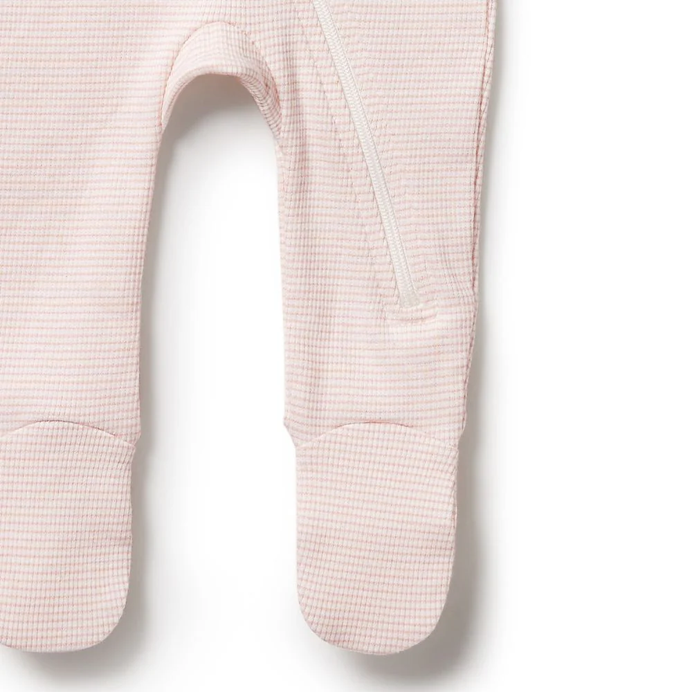 Wilson & Frenchy  Organic Stripe Rib Zipsuit with Feet - Cantaloupe - Image 4